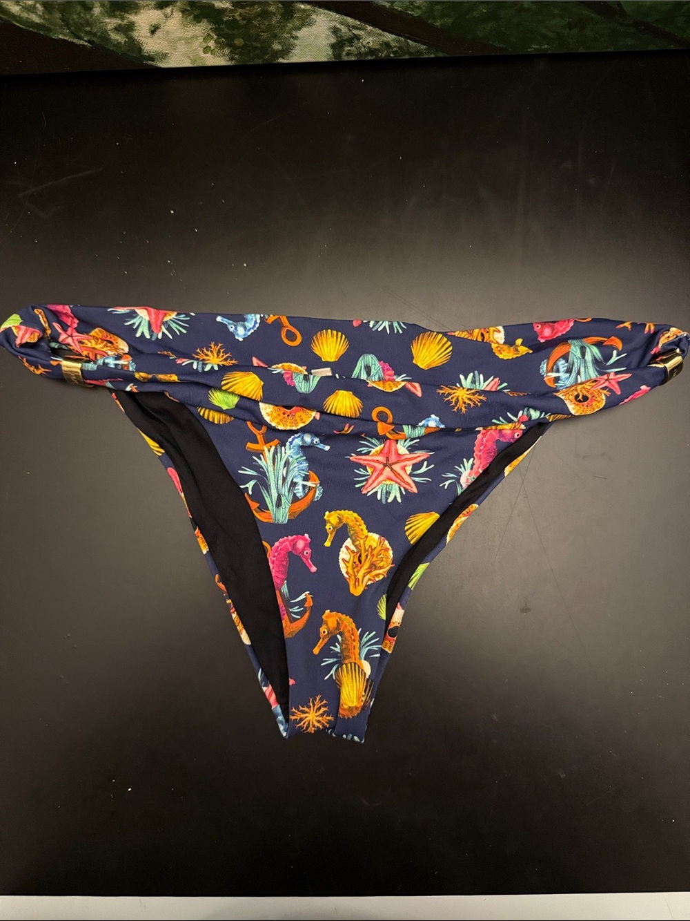 OndadeMar Navy Bikini Bottom with Multicolor Sea Life Print